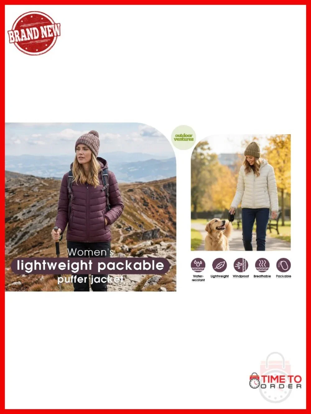 Women's Packable Lightweight Full-Zip Puffer Jacket with Hood Quilted Winter_6
